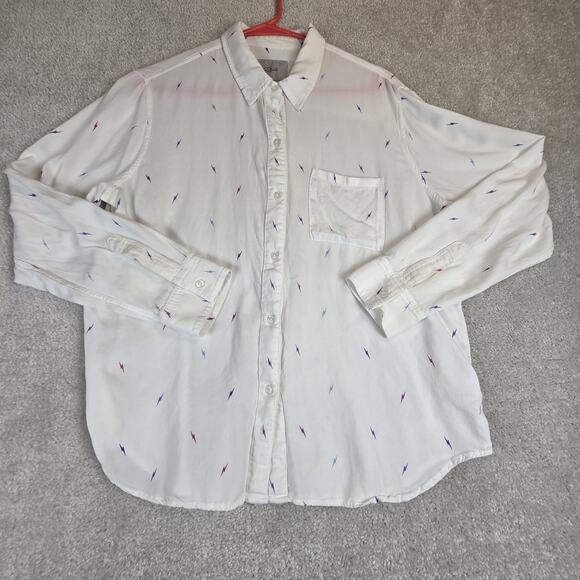 Rails Tops - Rails Rocsi Rainbow Lightning Button Up Shirt Womens M White Stretch Boho Beach